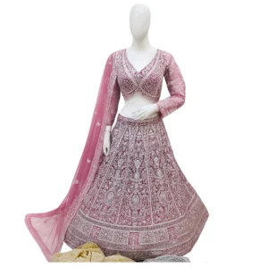 magenta embroidered wedding lahanga