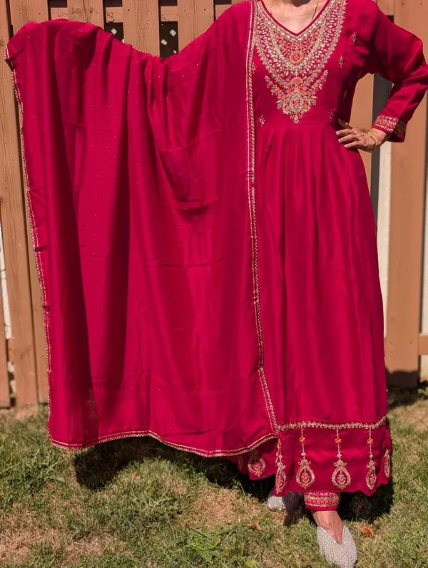 dark red anarkali suit