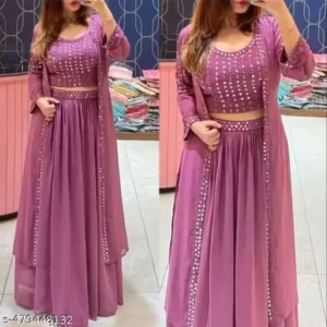 dark pink color gown choli skirt