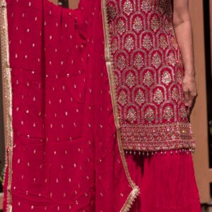 ruby glow red sharara suit