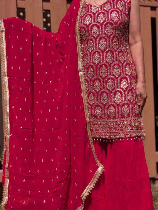 ruby glow red sharara suit