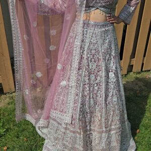 lavender silver embroidered bridal lehenga set