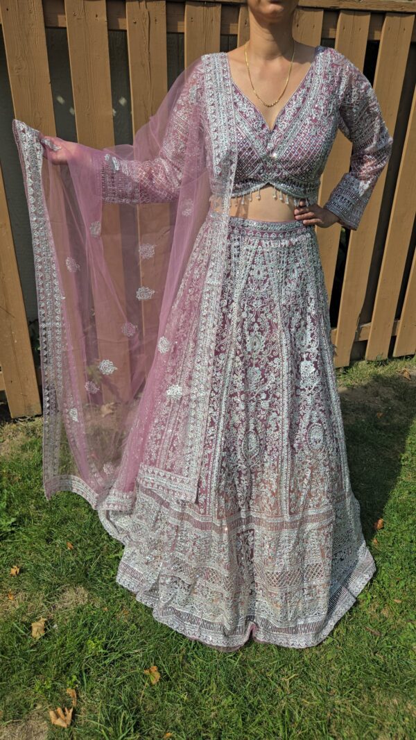 lavender silver embroidered bridal lehenga set